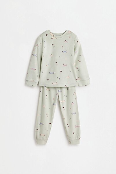 LEFTIES Kadifemsi kumaşlı baskılı pijama takımı