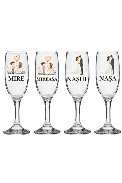 OEM Set de pahare personalizate pentru nuntă, pentru miri și părinți, 4 piese