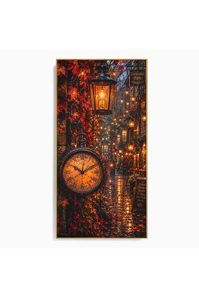 Luxcanva Tablou Canvas Strada Vintage Cu Ceas 50x100 cm cu Rama Auriu Alee Fe...