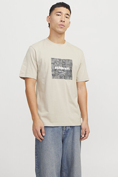 Jack & Jones Jack&Jones Tarmac Camo Front Crew Neck Men's Beige Round Neck T-...