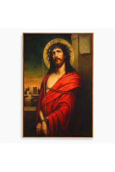 Luxcanva Tablou Canvas Iisus Hristos in Patimi 100x150 cm cu Rama Auriu Iisus...