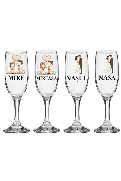 OEM Set de pahare decorative pentru miri și părinți pentru nuntă, 4 piese