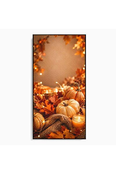 Luxcanva Tablou Canvas Toamna Cocheta 60x120 cm cu Rama Negru Lumini Dovleci ...