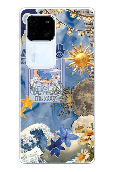FLAMENKO حافظة هاتف شفافة متوافقة مع هاتف Vivo V30 مع نمط Moon Sun Vintage Sky