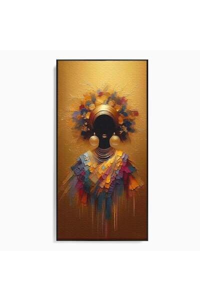 Luxcanva Tablou Canvas Regina Africana 50x100 cm cu Rama Negru Bijuterii Port...