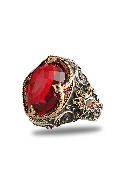 Mirari Jewelry Garnet Taşlı Oval Kesim Vintage Motifli Erkek Yüzük | Premium ...