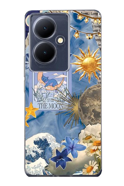 FLAMENKO Vivo V29 Lite 5g Compatible Moon Sun Vintage Sky Pattern Transparent...