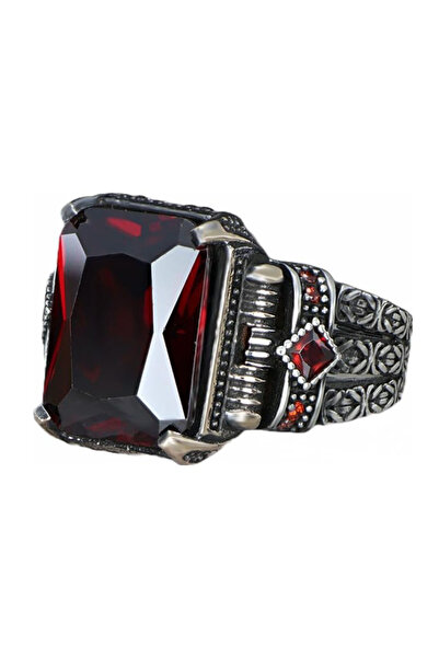 Mirari Jewelry Garnet Taşlı Zincir Motifli Erkek Yüzük | Premium 0,40 Mikron ...