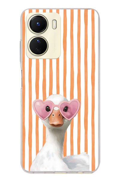 FLAMENKO Vivo Y16 Compatible Transparent Phone Case with Heart Glasses and Du...