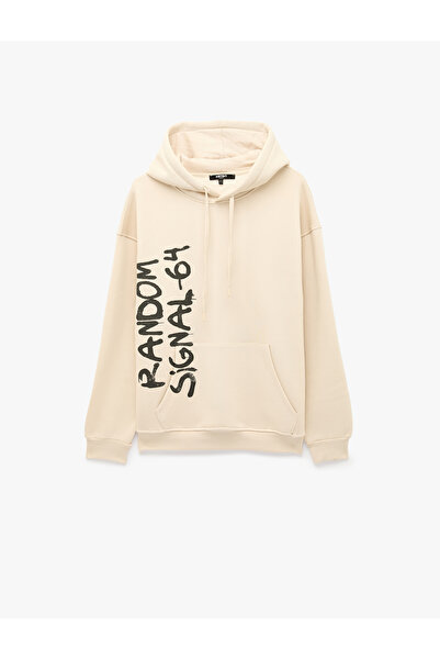 Koton Comfortable Fit Kangaroo Pocket Three Thread Raster Printed Hooded Swea...