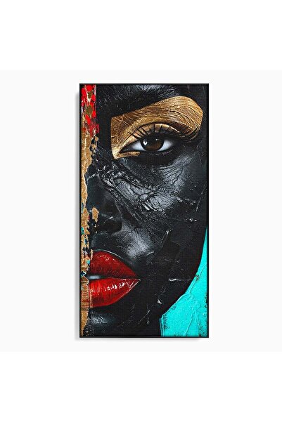Luxcanva Tablou Canvas Frumusete Rupta 70x140 cm cu Rama Negru Portret Abstra...