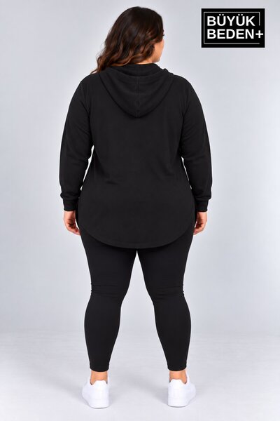 Süperlife Women's Plus Size Zippered Hooded Long Oval Hem Cardigan Spr26Bhr993