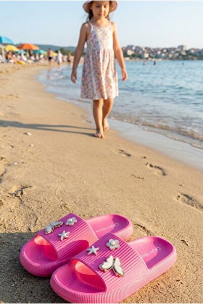 ÇEÇEN HOME Girl's Pink Beach and Seaside Slippers with Butterfly and Starfish...