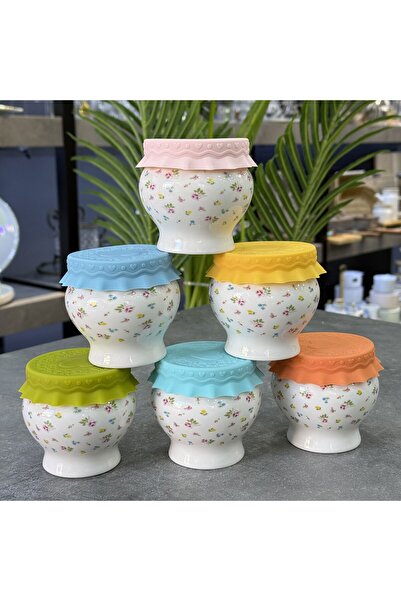 ACAR Enjoy Silikon Kapaklı 6 lı Porselen Kavanoz Seti - 150 Ml