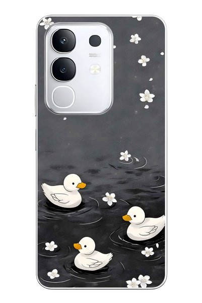 FLAMENKO Vivo Y29 Compatible Baby Ducks Patterned Transparent Phone Case