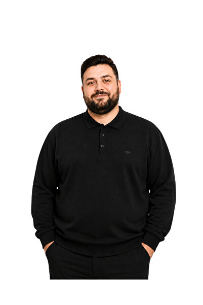 BattalModa Hanorac negru Selanik cu guler polo pentru bărbați, mărimi mari 3X...