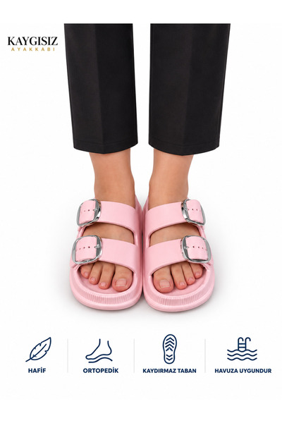 Apella Women's Double Buckle Orthopedic Slippers Lightweight Non-Slip Sole Pool Beach and Daily Slippers