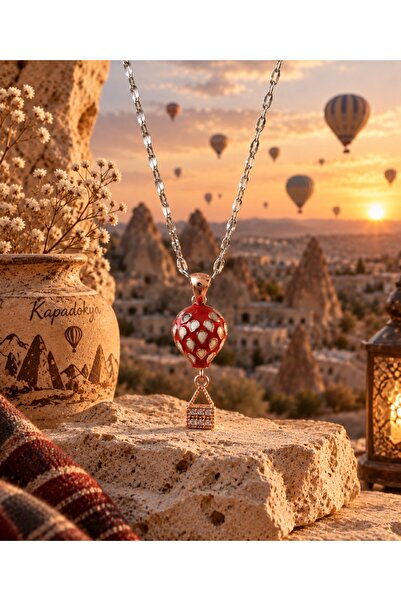 Liacharm Cappadocia Silver Color Necklace with Balloon Figure - Red Enamel Ho...