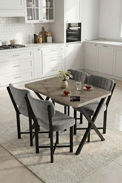 Reyo Falez Elma 110x70 cm Masa Takımı 4 Sandalyeli Modern Mutfak Balkon Kafe ...