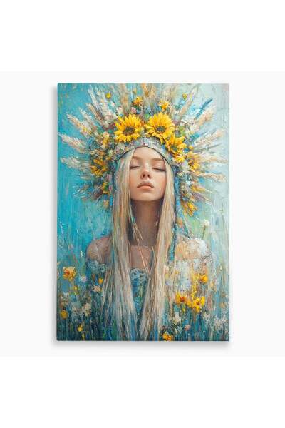Luxcanva Tablou Canvas Fata Cu Coroana De Flori 100x150 cm pe Sasiu Lemn Zana...