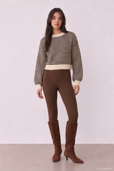 Quzu Striped Turtleneck Knitwear Ecru/Brown