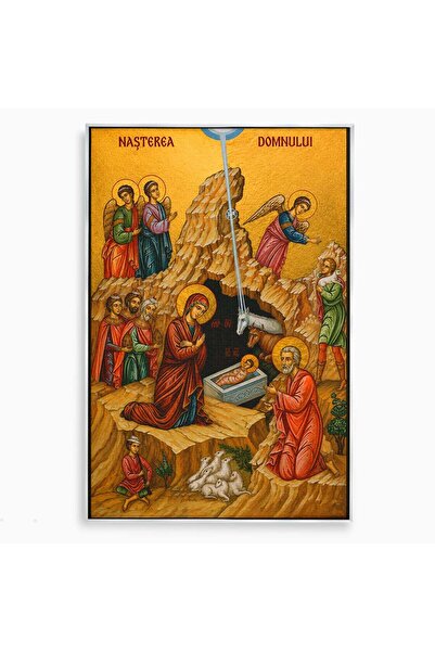 Luxcanva Tablou Canvas Nasterea lui Iisus Hristos 80x120 cm cu Rama Argintiu ...