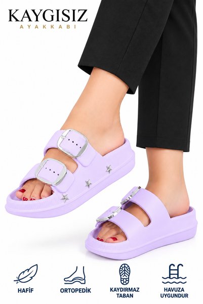 Apella Women's Double Buckle Orthopedic Slippers Lightweight Non-Slip Sole Pool Beach and Daily Slippers
