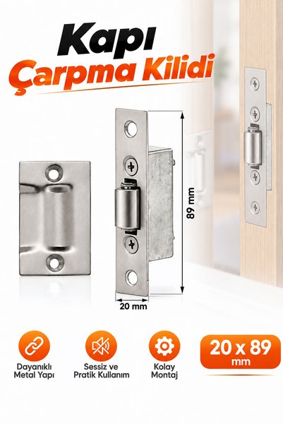 Badem10 Kapı Çarpma Kilidi 20x89 Sağlam Metal Gövde Kapı Kilitleme Sabitleme Aparatı Kolay Montaj