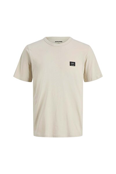 Jack & Jones Beige Jjcleveland Solid Patchwork Crew Neck T-Shirt
