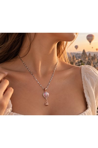 Liacharm Cappadocia Balloon Figured Silver Color Necklace - Pink Enamel Hot Air Balloon Necklace