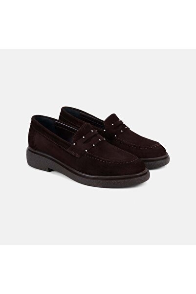 Desa Women's Brown Metal Stud Detailed Suede Loafer