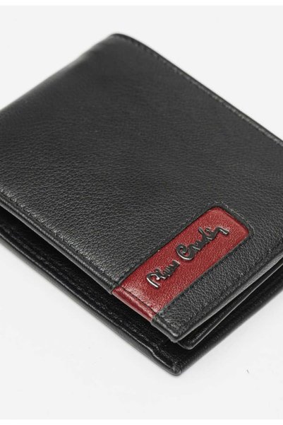 Pierre Cardin , Portofel pliabil de piele cu logo, Visiniu, Negru