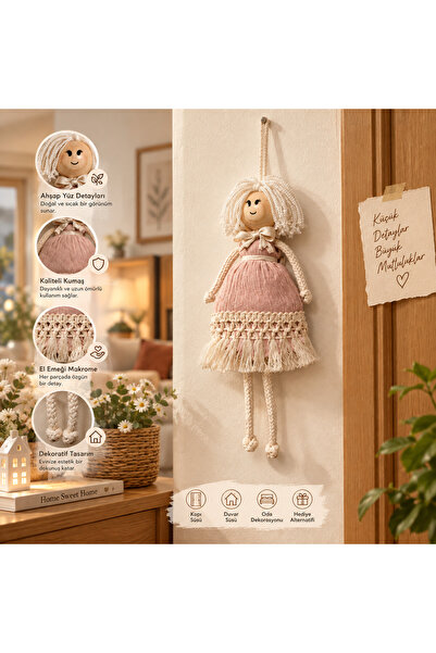 El Yapımı Dekoratif Bebek Figürü Pembe Elbiseli Bebek Duvar Süsü & Magnet Ev Dekorasyonu