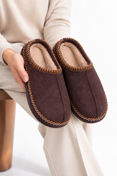 star shoes Women's suede textured fur-lined soft sole house slippers