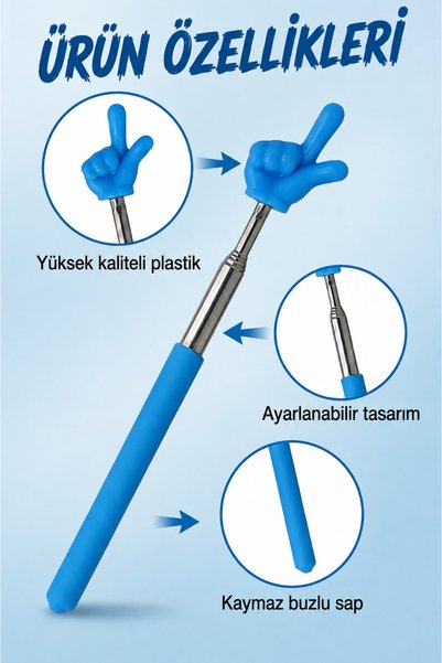 Ercazzo Portatif Uzayabilir Öğretmen İşaret Çubuğu 20-67 CM Teleskopik Sevimli Parmak Tahta Sunum Çubuğu – Karışık Renk Gönderim