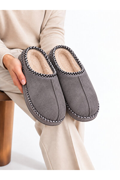 star shoes Women's suede textured fur-lined soft sole house slippers