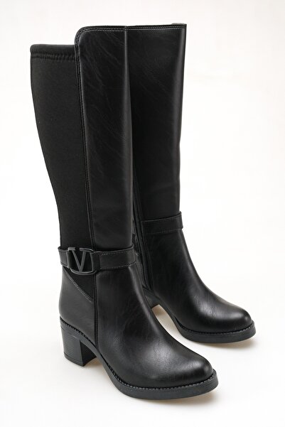 UBEYD AYAKKABI Women's Black Flexible Knee-High Boots