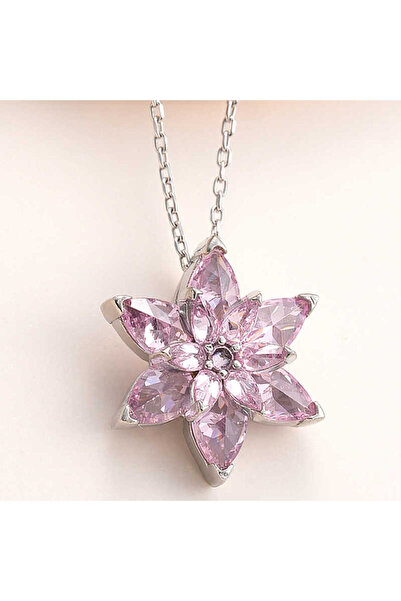 Pembe Taşlı Minimal Lotus Çiçeği Kolye
