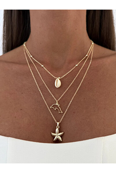 Luparadis Special Edition Starfish &amp;   Kabuğu Design Gold Triple Necklace