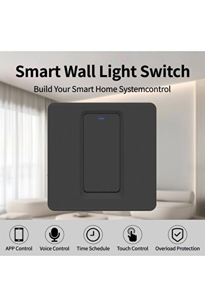 Generic WiFi Smart Wall Light Switch, Black 1-Gang Single Button Switch with ...