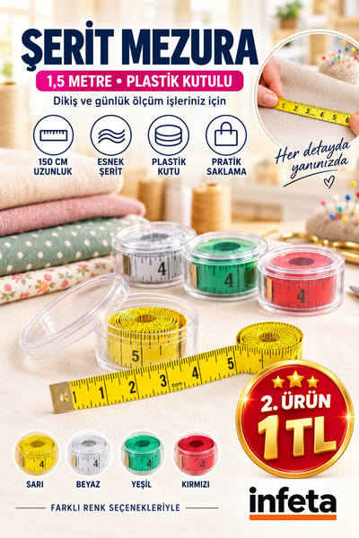 İnfeta 1 Piece 1.5 Mt Tape Measure with Plastic Case 2. Product 1 Tl