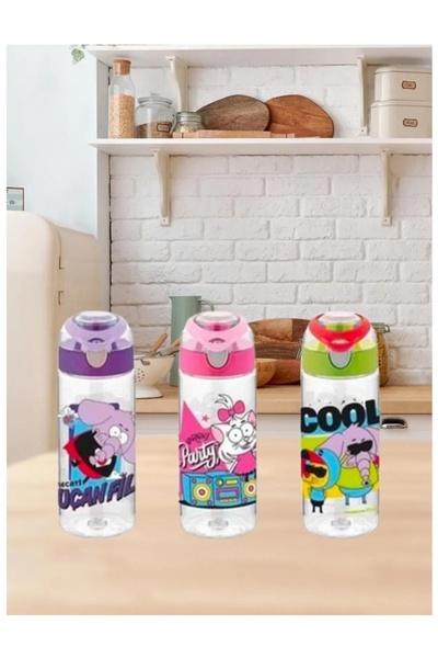 Gıpta Kral Şakir Patterned Tritan Water Bottle with Straw 500ml Mixed - 1 Piece