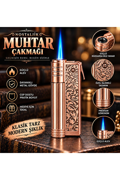 AZİMKARTİCARET 🔥 ESKİ MUHTAR ÇAKMAĞI MODELİ – IZGARALI İŞLEMELİ METAL ÇAKMAK...