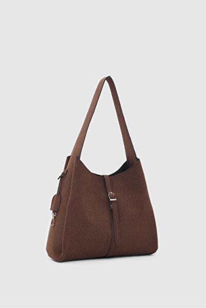 Shule Bags Allure Süet Omuz Çantası Acı Kahve
