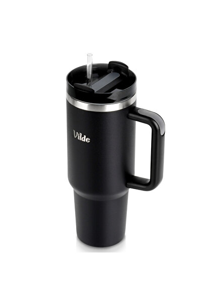 Vilde Cană termică din oțel negru cu mâner 1,2 l
