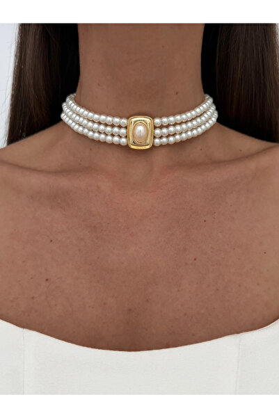 Luparadis Special Series Vintage Design Gold Detailed Pearl Choker Necklace