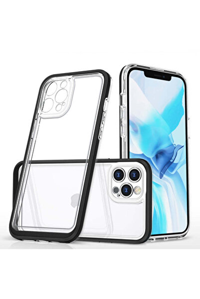 HQ WEAR Husă transparentă 3 în 1 pentru iPhone 12 Pro Max cu ramă de gel, neagră