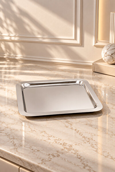 YzHome 2 Li Paslanmaz Metal Kahve Sunum Servis Tepsisi Tepsi 22cm