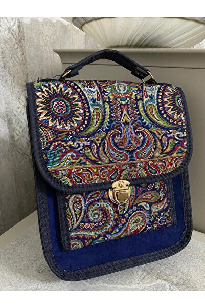 NV JEWELRY Mavi Desenli Bohem El Çantası