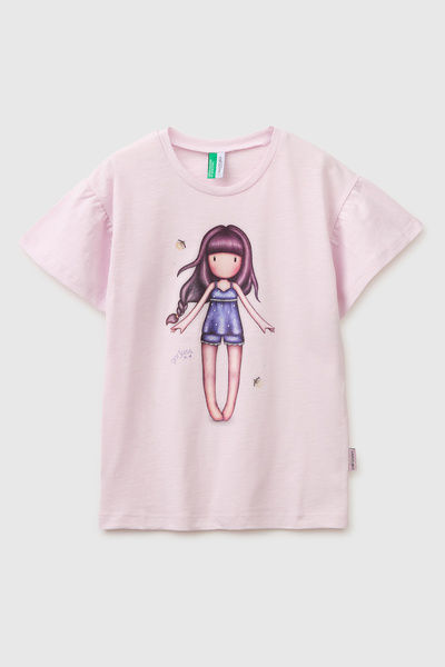 United Colors of Benetton Girl's mixed glitter puffy print short sleeve sleep...